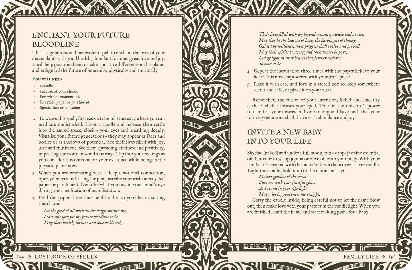 Page from Lost Book of Spells - Fiona Horne with family life rituals and guidance for new beginnings