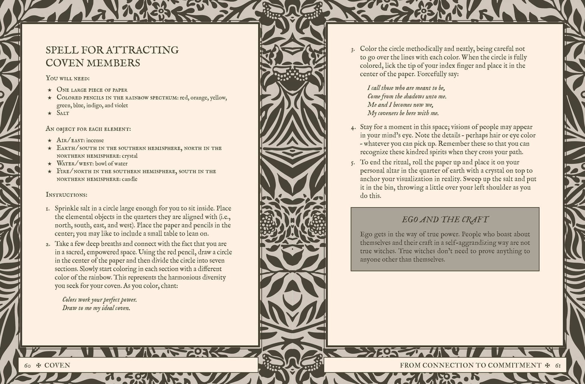 Spell for attracting Coven members guide by Fiona Horne with detailed instructions and decorative design