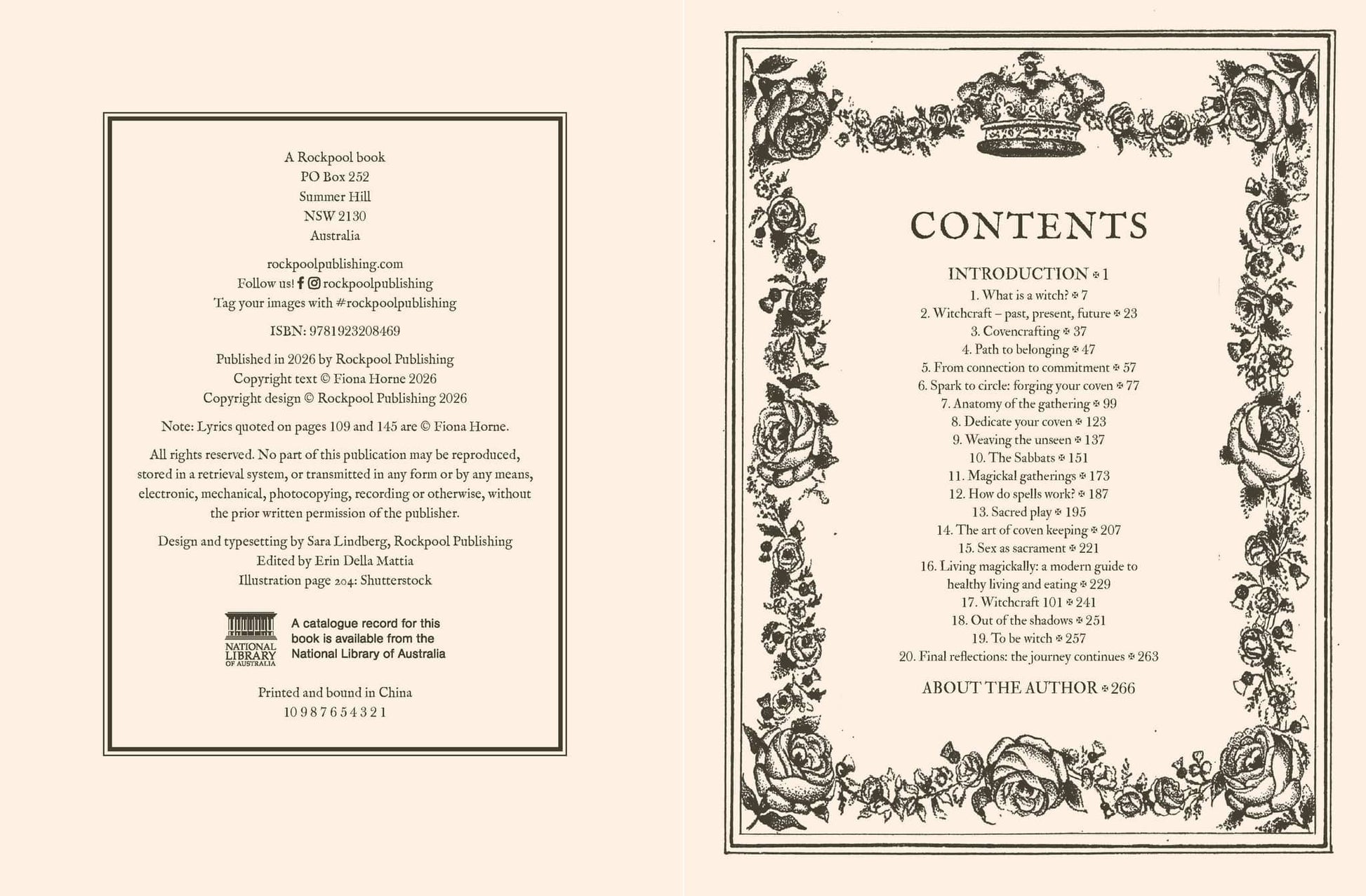 Coven - Fiona Horne book contents page featuring introduction and chapter listings in a decorative frame