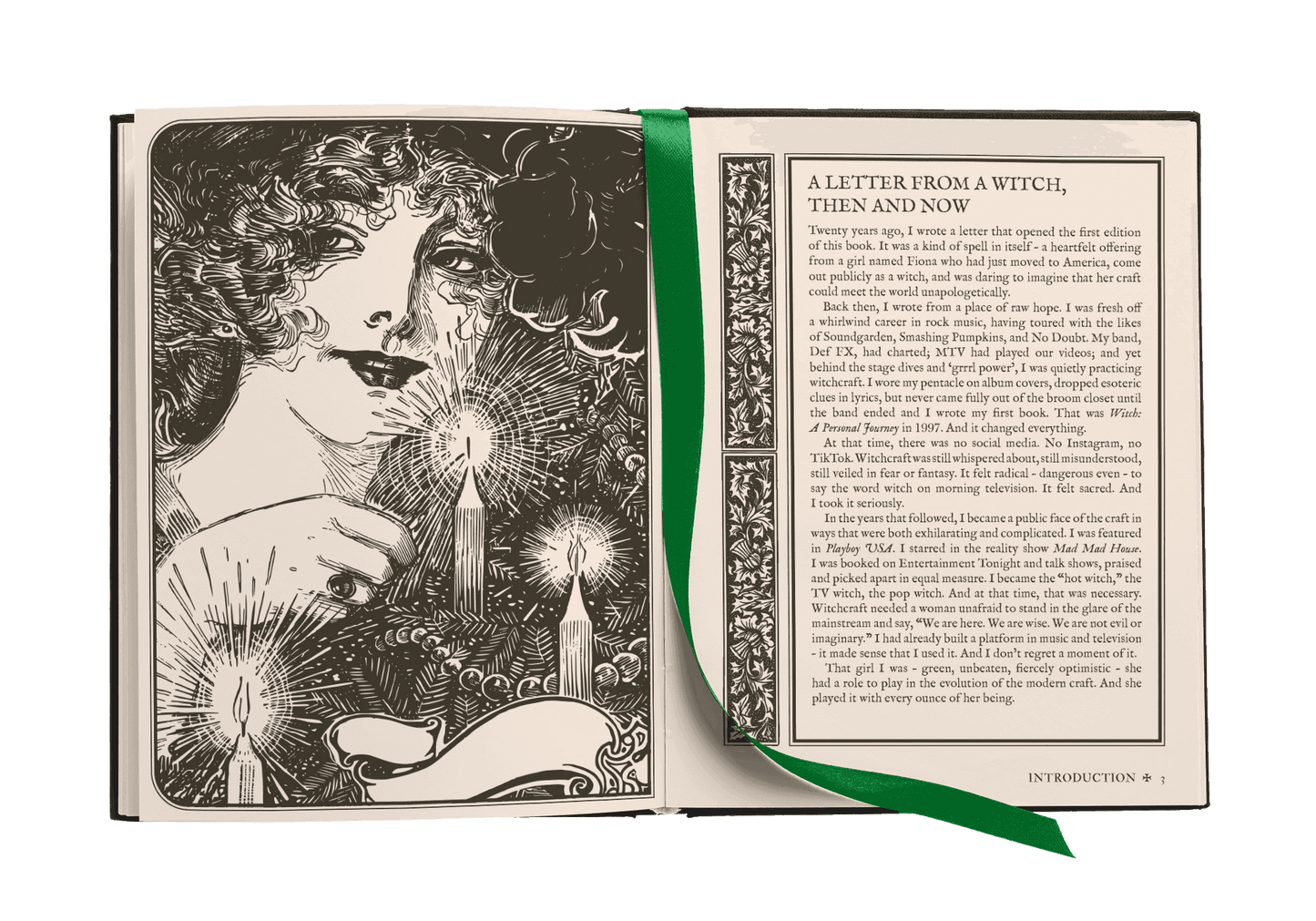 Coven - Fiona Horne book illustrated with candles and a witch, featuring an introduction page