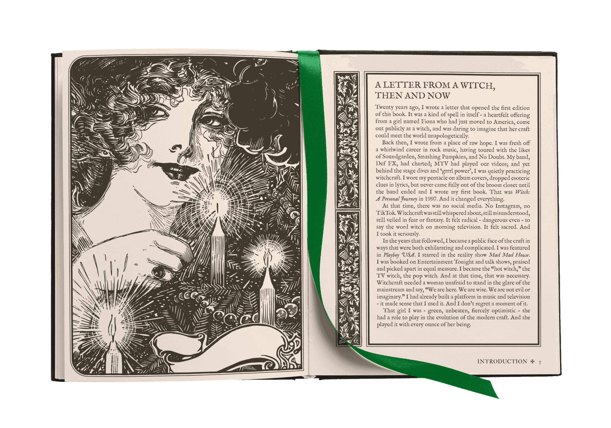 Coven - Fiona Horne book illustrated with candles and a witch, featuring an introduction page