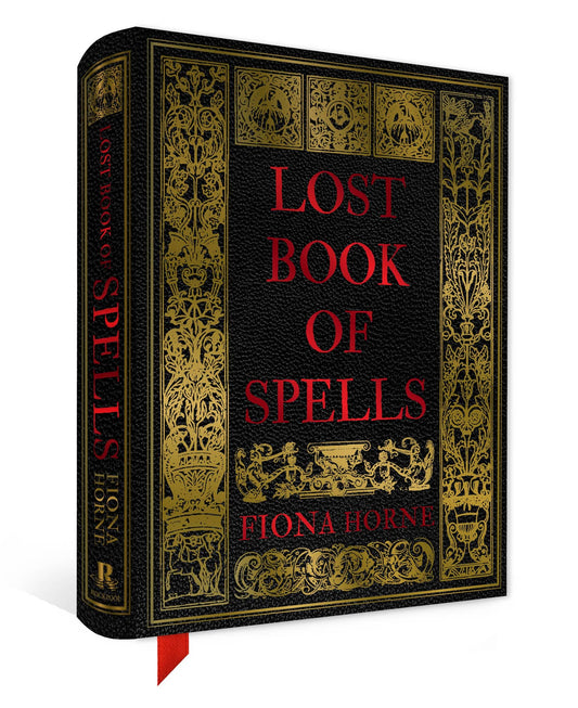 Lost Book of Spells by Fiona Horne with ornate black cover and gold detailing
