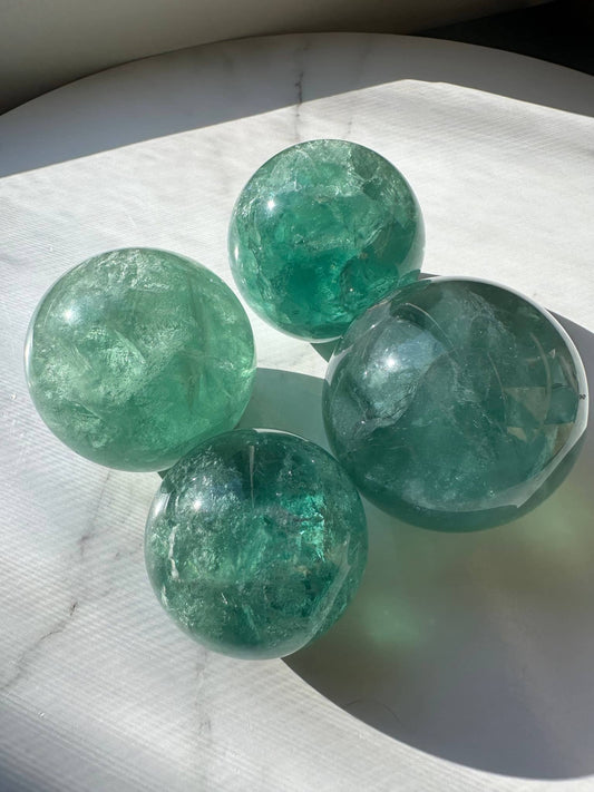 Natural Green Fluorite Sphere | Heart Chakra & Focus Crystal Ball - Seidr Magic